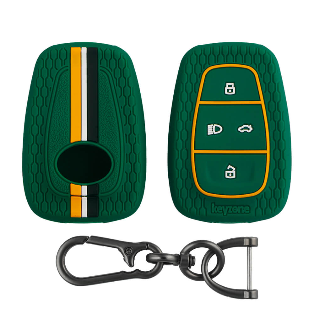 Keyzone striped key cover and keychain fit for : Tata Nexon, Altroz,  Harrier, Tigor Bs6, Safari Gold, Punch, Tigor Ev, Safari 2021 4 button  smart key