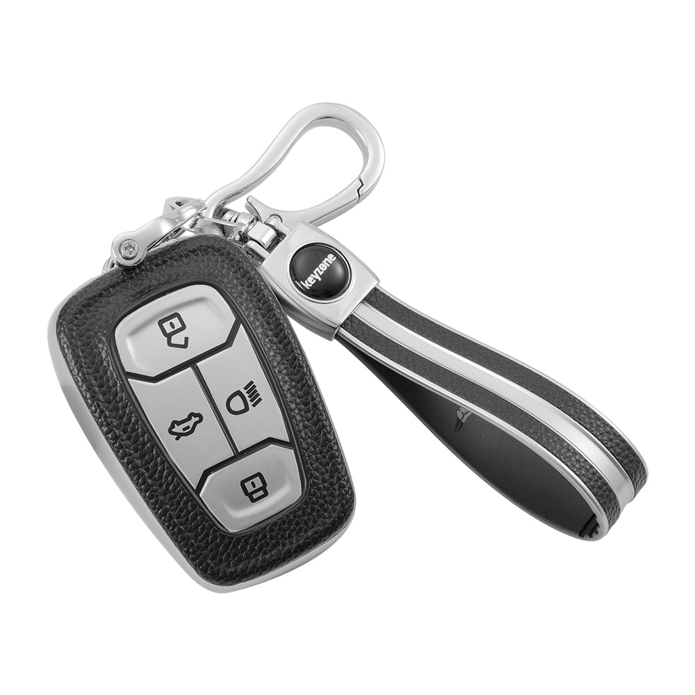 Keyzone Leather TPU Key Cover and Keychain Compatible for Tata Nexon H