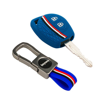 Keyzone striped silicone key cover & metal striped keyring for Fronx Jimny Swift Dzire XL6 Ignis Grand Vitara Brezza Wagonr Celerio Ertiga Ciaz Scross Baleno Glanza Urban Cruiser Hyryder(KZS04,KZMTKC)