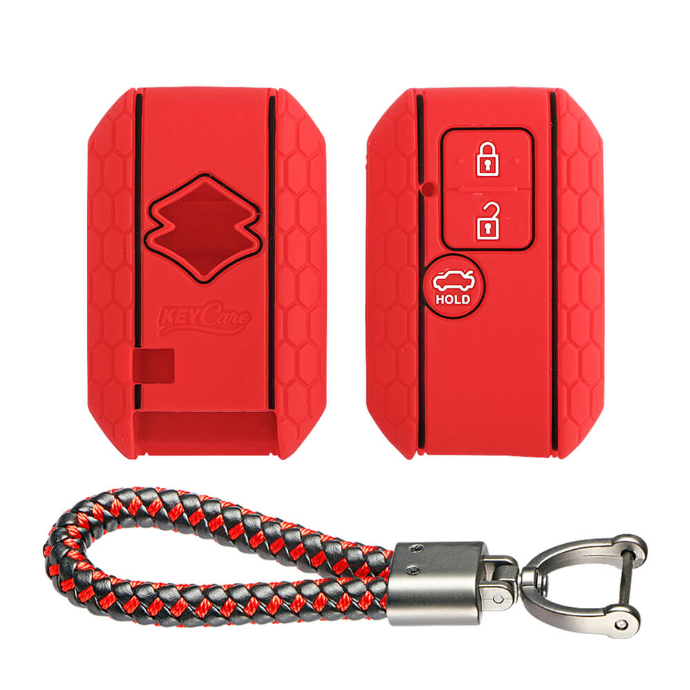 Keycare silicone key cover and keyring fit for : Dzire, Ertiga 3b smart key (KC-06, Leather Thread Keyring) - Keyzone