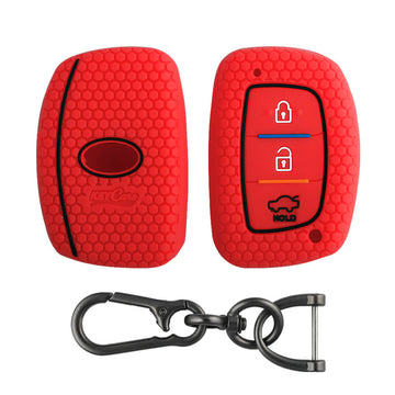 Keycare silicone key cover and keychain fit for : Exter, Creta, Elite I20, Active I20, Aura, Verna 4s, Xcent, Tucson, Elantra 3 button smart key (KC-07, Zinc Alloy)