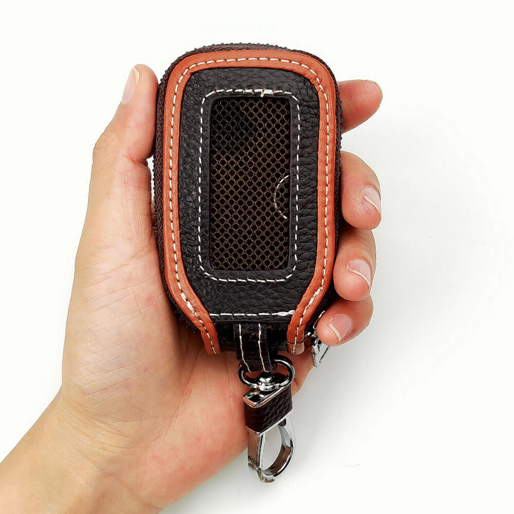 Keyzone Unisex Mens Womens Premium Mesh Pattern Leather Car Key Holder Bag Keychain Case Wallet with Zipper Closure (KW03)