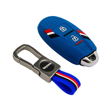 Keyzone Striped Silicone Key Cover & metal striped keychain for Ciaz, Baleno, SCross, Vitara Brezza, Urban Cruiser 3 Button Smart Key (KZS-12,KZMTKC)