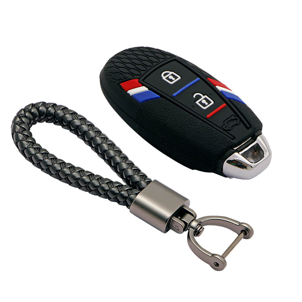 Keyzone striped key cover and keychain fit for : Urban Cruiser smart key (KZS-12, Leather Thread keychian) - Keyzone