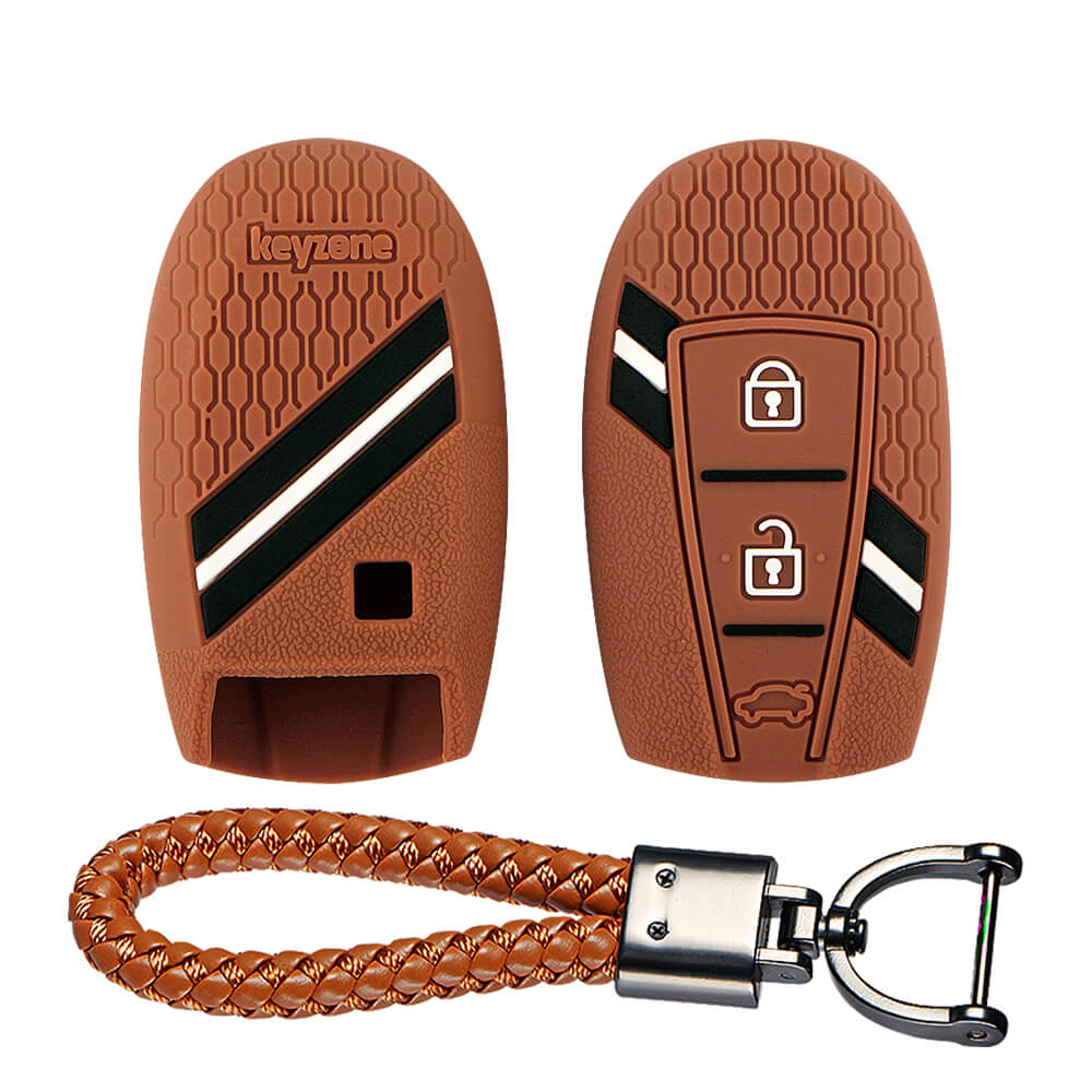 Keyzone striped key cover and keychain fit for : Urban Cruiser smart key (KZS-12, Leather Thread keychian) - Keyzone