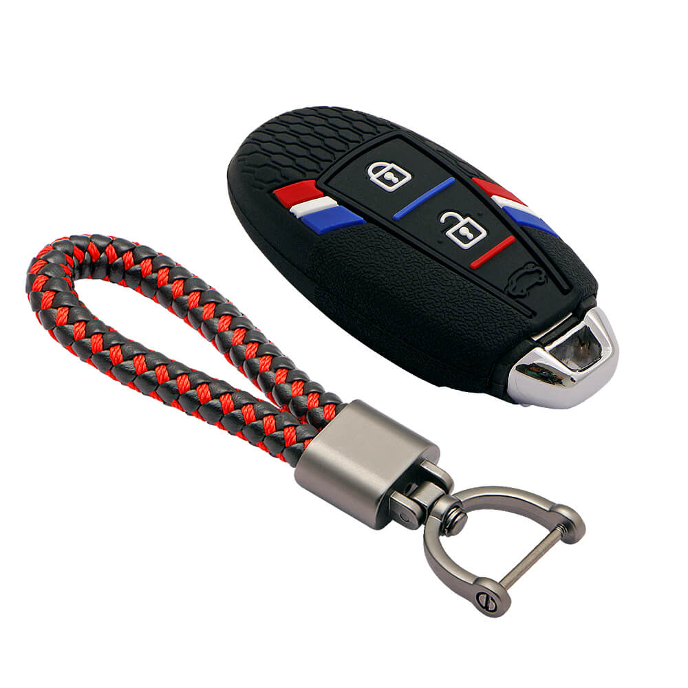 Keyzone striped key cover and keychain fit for : Urban Cruiser smart key (KZS-12, Leather Thread keychian) - Keyzone