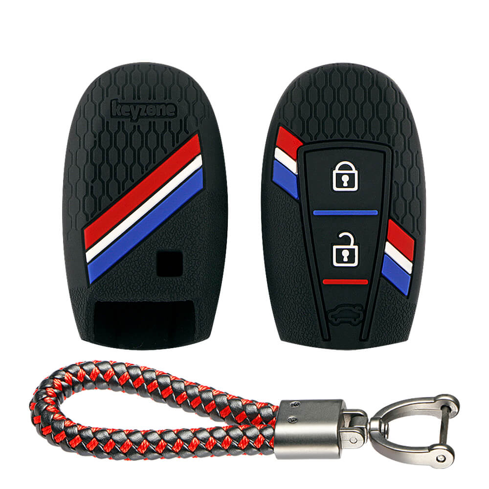 Keyzone striped key cover and keychain fit for : Urban Cruiser smart key (KZS-12, Leather Thread keychian) - Keyzone