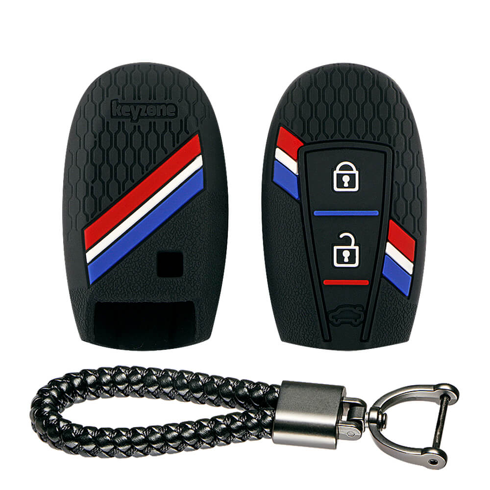 Keyzone striped key cover and keychain fit for : Urban Cruiser smart key (KZS-12, Leather Thread keychian) - Keyzone