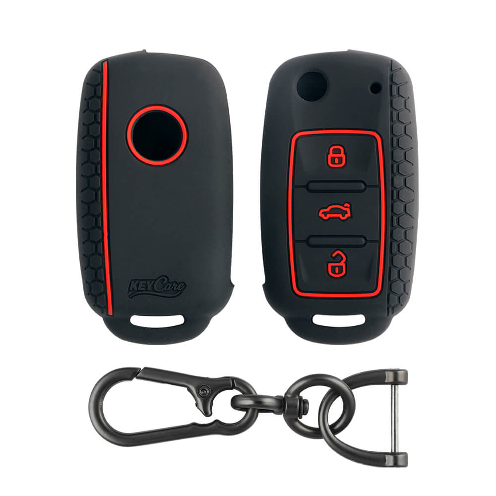 Keycare silicone key cover and keyring fit for : Polo, Vento, Jetta, Ameo 3b flip key (KC-13, Zinc Alloy) - Keyzone