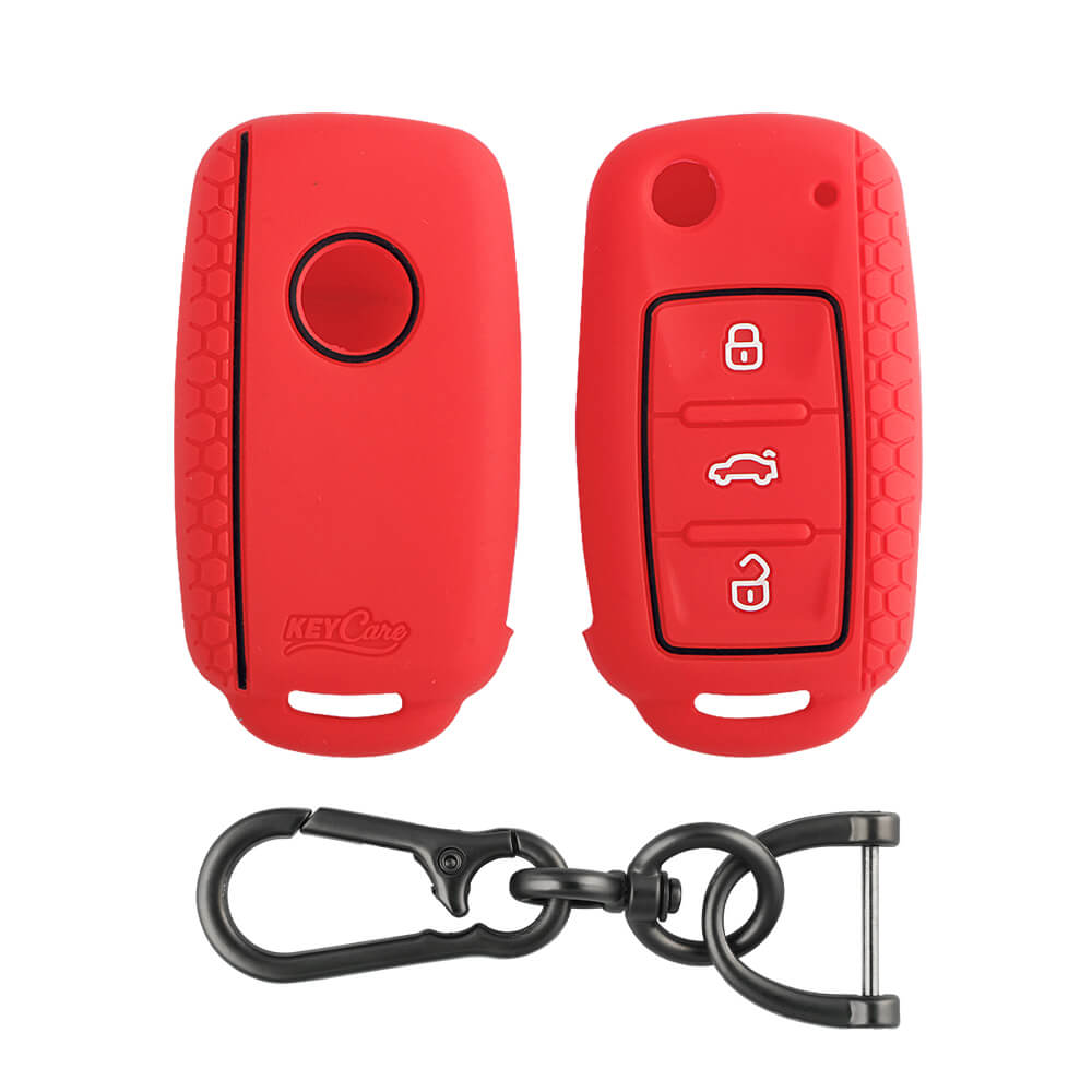 Keycare silicone key cover and keyring fit for : Octavia (Old), Fabia, Laura, Rapid, Superb, Yeti 3 button flip key (KC-13, Zinc Alloy) - Keyzone