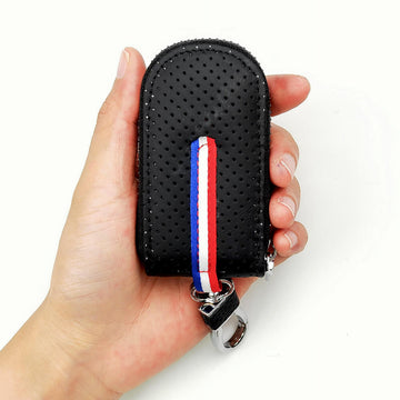 Keyzone Unisex Mens Womens Premium Fran Pattern Leather Car Key Holder Bag Keychain Case Wallet with Zipper Closure (KW07)