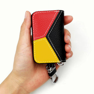 Keyzone Unisex Mens Womens Premium Tricolor Pattern Leather Car Key Holder Bag Keychain Case Wallet with Zipper Closure (KW04)