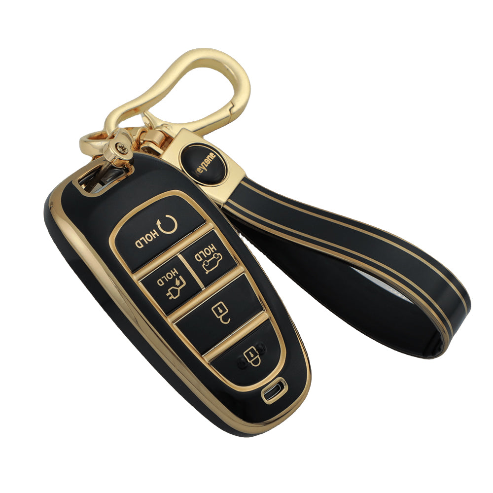 Keyzone TPU Car Key Cover & keychain Compatible for: Ioniq 5 smart key (KZTP_Ioniq5_LightGoldBlack_TPKeychain) - Keyzone