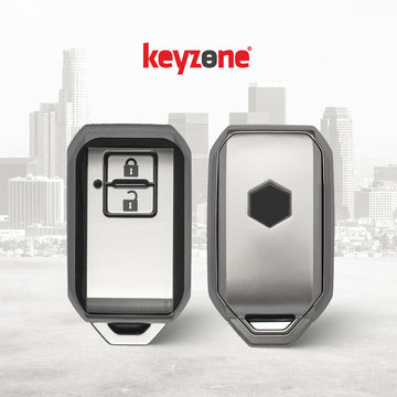 Keyzone® TPU Key Cover & metal alloy key holder for Jimny, Fronx, Baleno, Grand Vitara, Brezza, Swift, Ertiga, XL6, DZire, Ignis 2 Button Smart Key (GMTP05, MAH KeyHolder)