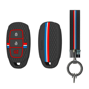 Keyzone striped silicone key cover & keychain for i20, Kona, Verna 3 button smart key (KZS-22, KZS Keychain)