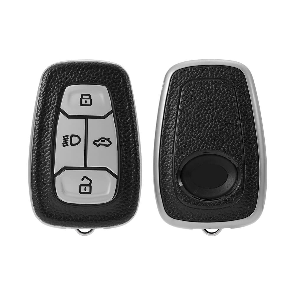 Keyzone Leather TPU Key Cover Compatible for Tata Nexon Harrier Altroz Punch Safari Tigor Smart Key (LTPU08) - Keyzone