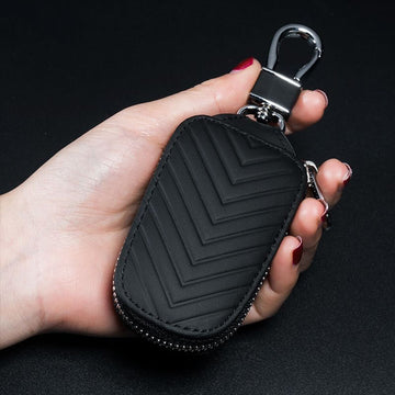 Keyzone Unisex Mens Womens Premium Chevron Pattern Leather Car Key Holder Bag Keychain Case Wallet with Zipper Closure (KW02)