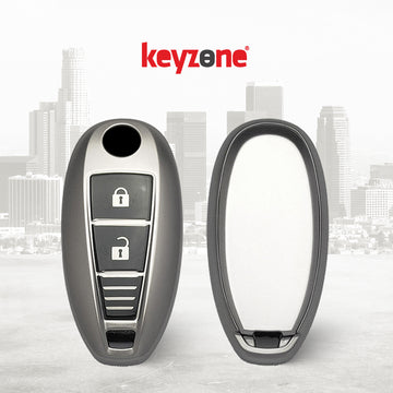 Keyzone® TPU Key Cover & metal alloy key holder for: Ciaz, Ignis, Baleno, SCross, Vitara Brezza, Swift, Ertiga, Urban Cruiser 2b/3b Smart Key (GMTP04, MAH KeyHolder)