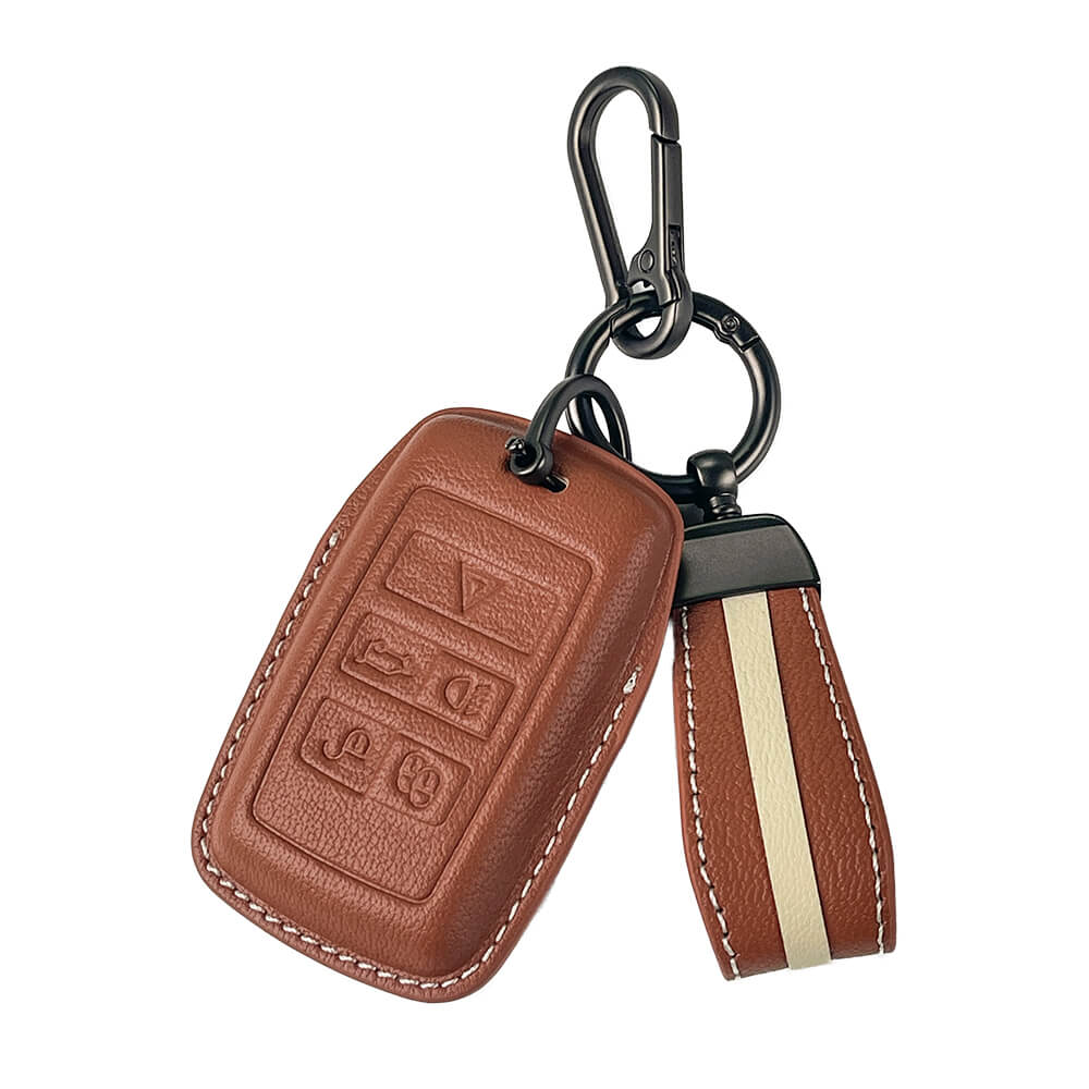 Keyzone royal leather key cover for XF XJ XE F-PACE F-Type Evoque Velar Discovery LR4 Sport 5 button smart key (RL73)