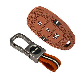 Keyzone striped silicone key cover & metal striped keyring for i20, Kona, Verna 3 button smart key (KZS-22,KZMTKC)