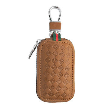 Keyzone Unisex Mens Womens Premium Quilted Pattern Leather Car Key Holder Bag Keychain Case Wallet with Zipper Closure (KW06)