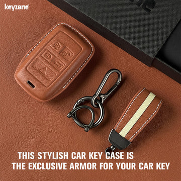 Keyzone royal leather key cover for XF XJ XE F-PACE F-Type Evoque Velar Discovery LR4 Sport 5 button smart key (RL73)