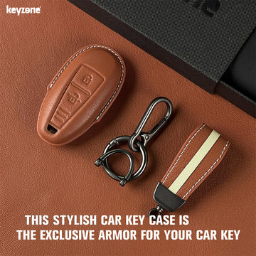 Keyzone royal leather key cover for Baleno, Ciaz, Ignis, SCross, Vitara Brezza, Urban Cruiser 3 button smart key (RL04)