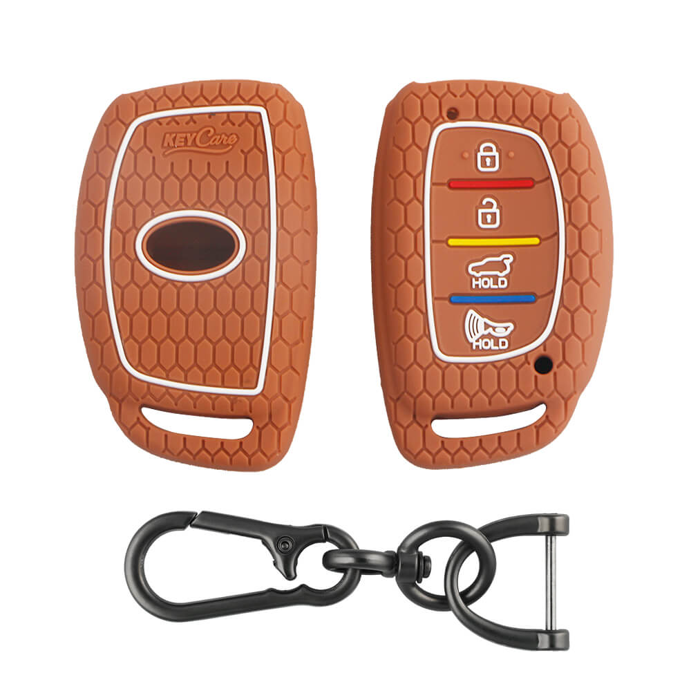 Keycare silicone key cover and keyring fit for : Venue, Elantra, Tucson, I20 N Line 2021, Creta 2020, i20 2020 Hyundai 4 button smart key (KC-30, Zinc Alloy) - Keyzone