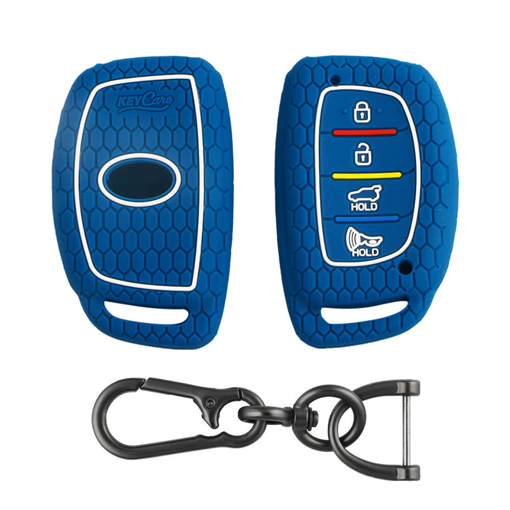 Keycare silicone key cover and keyring fit for : Venue, Elantra, Tucson, I20 N Line 2021, Creta 2020, i20 2020 Hyundai 4 button smart key (KC-30, Zinc Alloy) - Keyzone