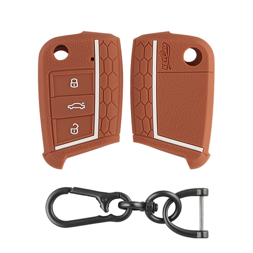 Keycare silicone key cover and keyring fit for : Karoq, Octavia, Superb, Kodiaq, Slavia flip key (KC-44, Zinc Alloy) - Keyzone