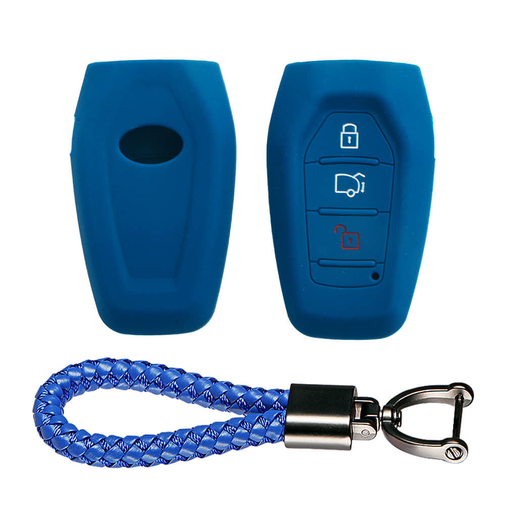 Keycare silicone key cover and keyring fit for : XUV500 smart key (KC-48, Leather Thread Keychain) - Keyzone