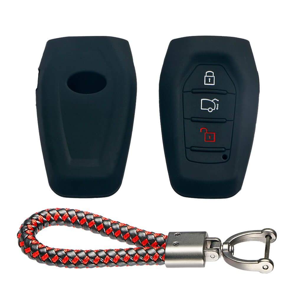 Keycare silicone key cover and keyring fit for : XUV500 smart key (KC-48, Leather Thread Keychain) - Keyzone
