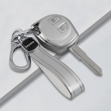 Keyzone silver dust TPU key cover & keychain for Fronx, Jimny, Swift, Dzire, XL6, Ignis, Grand Vitara, Brezza, WagonR, Vitara Brezza, Celerio, Ertiga, Ciaz, Scross, Baleno, Alto 2B Remote Key (SDTP23, SDTPKeychain)