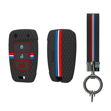 Keyzone striped silicone key cover & keychain for i20, Kona, Verna 3 button flip key (KZS-23, KZS Keychain)