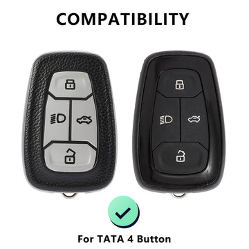 Keyzone Leather TPU Key Cover Compatible for Tata Nexon Harrier Altroz Punch Safari Tigor Smart Key (LTPU08)