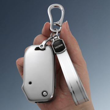 Keyzone silver dust TPU key cover & keychain for Seltos, Sonet 2023 onwards 3 button flip key (SDTP78, SDTPKeychain)