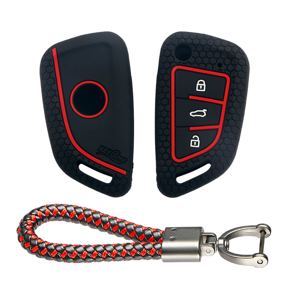 Keycare silicone key cover and keyring fit for : Keydiy B29 Universal remote flip key (KC-55, Leather Thread Keychain) - Keyzone