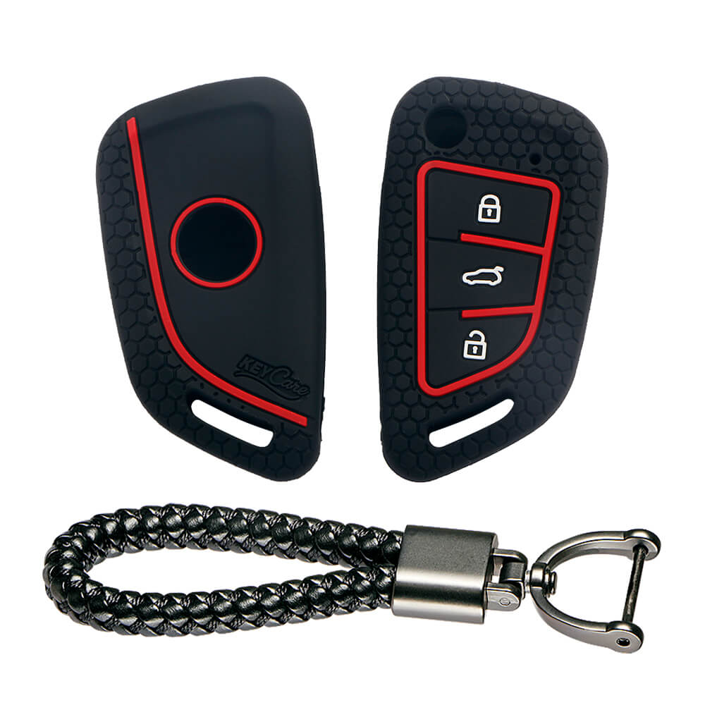 Keycare silicone key cover and keyring fit for : Keydiy B29 Universal remote flip key (KC-55, Leather Thread Keychain) - Keyzone