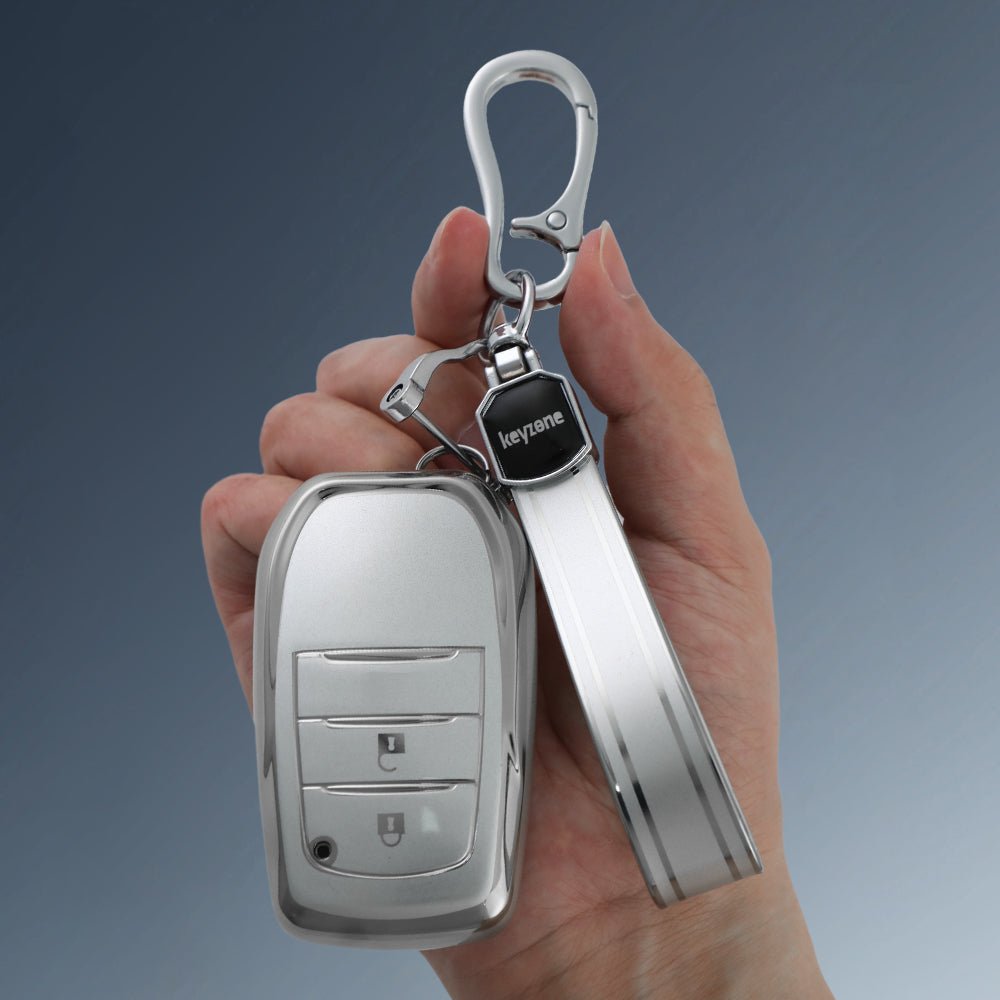 Keyzone silver dust TPU key cover & keychain for Innova Crysta, Innova HyCross, Hilux smart key (SDTP18_2b, SDTPKeychain)