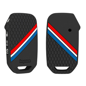 Keyzone striped silicone key cover for Kia Seltos, Sonet 2023 onwards 4 button smart key (KZS-21)