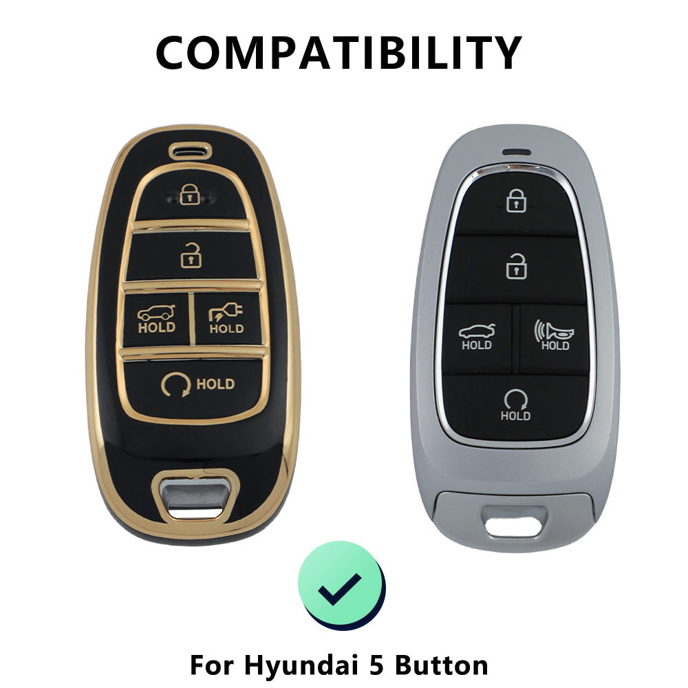 Keyzone TPU Car Key Cover & keychain Compatible for: Ioniq 5 smart key (KZTP_Ioniq5_LightGoldBlack_TPKeychain) - Keyzone