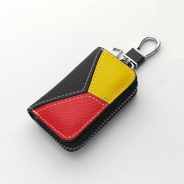 Keyzone Unisex Mens Womens Premium Tricolor Pattern Leather Car Key Holder Bag Keychain Case Wallet with Zipper Closure (KW04)