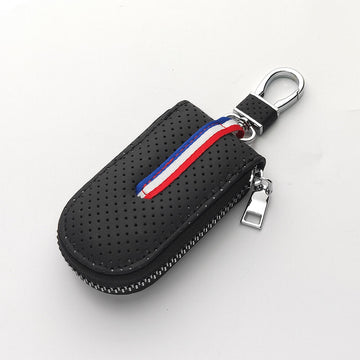 Keyzone Unisex Mens Womens Premium Fran Pattern Leather Car Key Holder Bag Keychain Case Wallet with Zipper Closure (KW07)