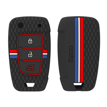 Keyzone striped silicone key cover for i20, Kona, Verna 3 button flip key (KZS-23)