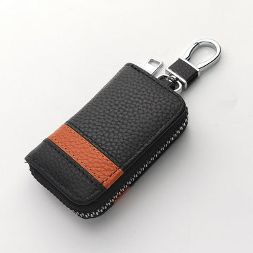 Keyzone Unisex Mens Womens Premium Band Pattern Leather Car Key Holder Bag Keychain Case Wallet with Zipper Closure (KW05)