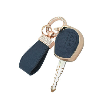 Keyzone litchi leather textured TPU key cover & keychain for Fronx, Jimny, Swift, Dzire, XL6, Ignis, Grand Vitara, Brezza, WagonR, Vitara Brezza, Celerio, Ertiga, Ciaz, Scross, Baleno, Alto 2B Remote Key (BLTP23)