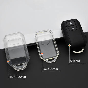 Keyzone clear TPU key cover fit for Jimny, Baleno, Grand Vitara, Xl6, Ignis, Swift, Ertiga, New Brezza 2022, Dzire, Fronx 2 button Smart Key (CLTP05)