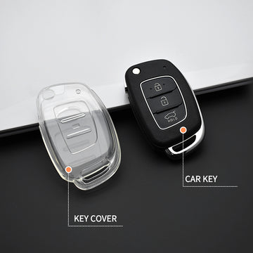 Keyzone clear TPU key cover fit for: Creta, I20 2020, I20 Elite, I20 Active, Grand I10, Aura, Xcent 19 Onwards, Venue flip key (CLTP10)