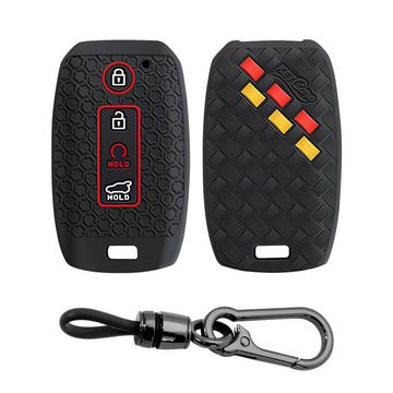 Keycare DE Series silicone key cover & keychain for Sonet, Seltos, Carens, Seltos X-line 4 button smart key (DE61, Domi)