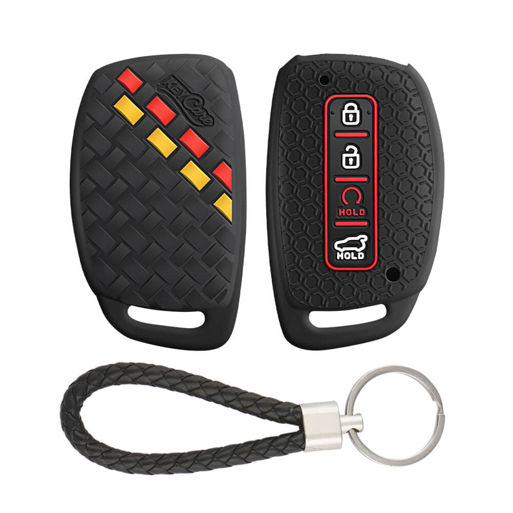 Keycare DE series silicone key cover and keyring fit for : Alcazar and Creta 2021 4 button smart key (DE-67, KCMini keyring) - Keyzone